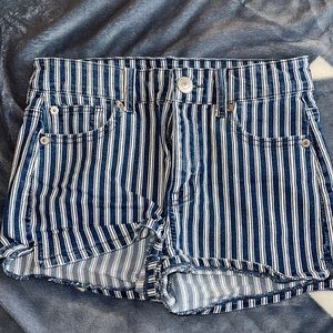 Blue and white striped jean shorts